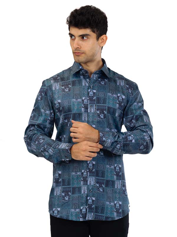Jacquard Printed Deep Blue Shirt