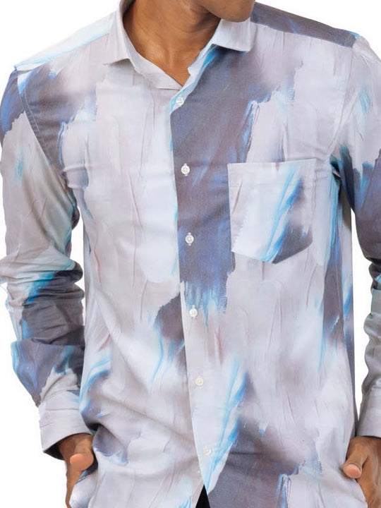 Marble Printed Grey And Blue Shirt